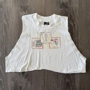 White Cropped Graphic Tank Top Skull Native American Style Print Women's Size L